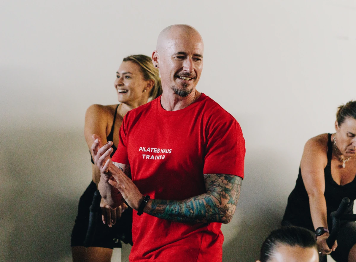 Shannon coaching a Pilates class